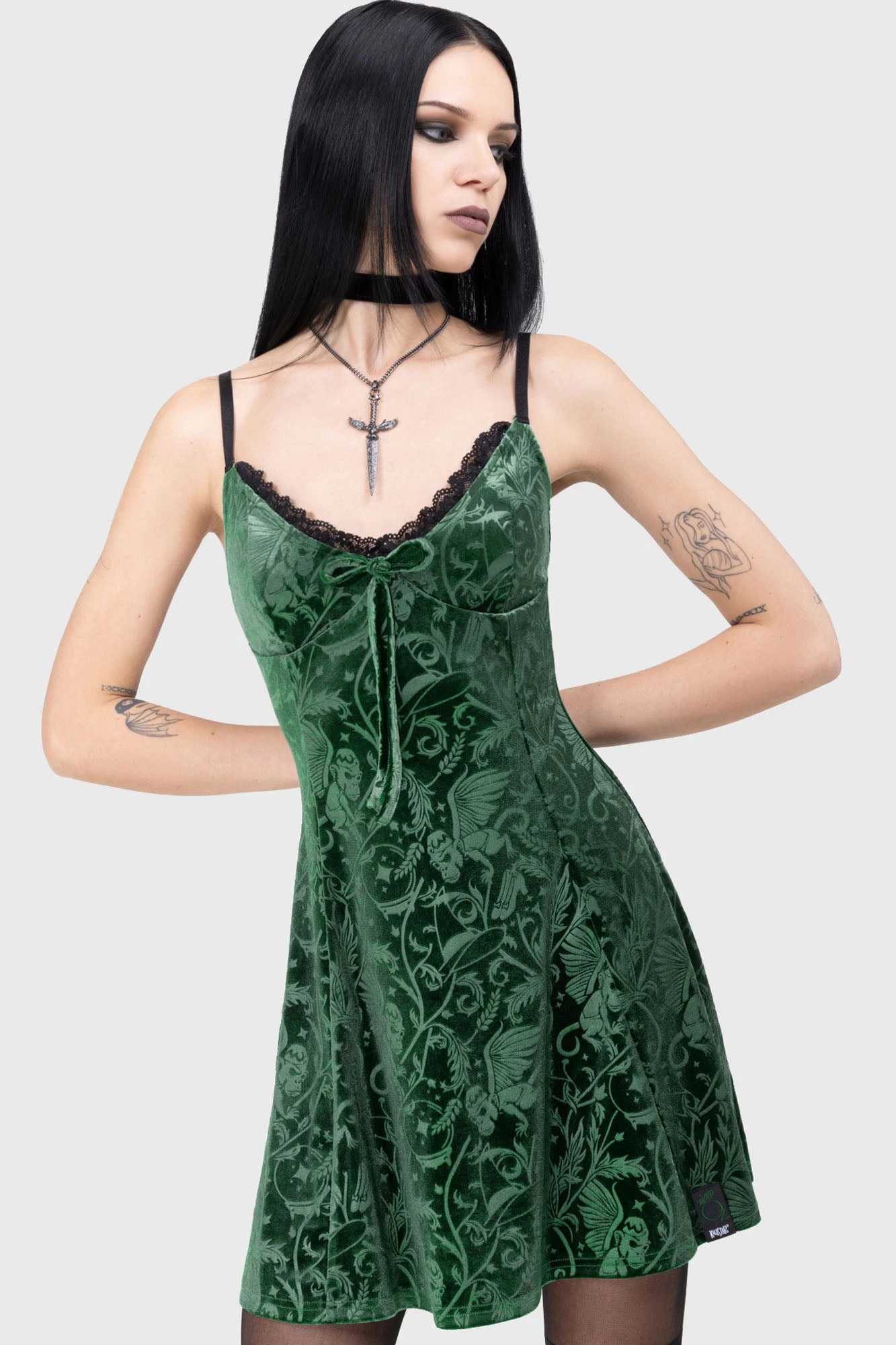 KILLSTAR Emerald Envy Mini Dress - Luxe Embossed Velvet 2 KILLSTAR Emerald Envy Mini Dress - Luxe Embossed Velvet - Image 2