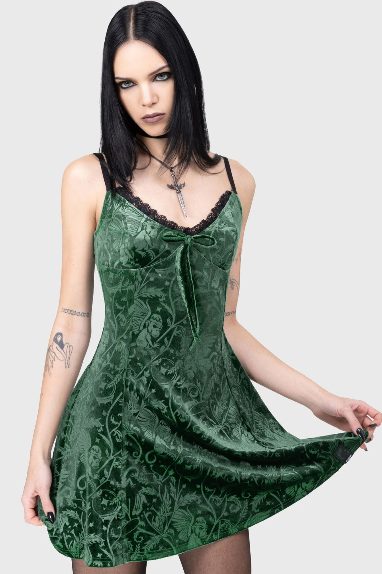 KILLSTAR Emerald Envy Mini Dress - Luxe Embossed Velvet 3 KILLSTAR Emerald Envy Mini Dress - Luxe Embossed Velvet - Image 3