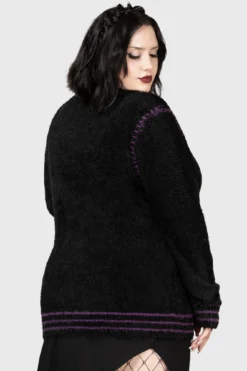 KILLSTAR Emiliana Sweater [PLUS] - Faux Mohair V-Neck with Purple Stitching -Kill Star Store EMILIANA SWEATER PLUS W D