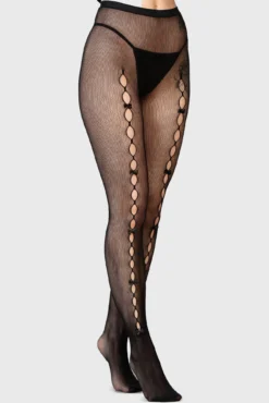 Killstar Empty Promise Fishnet Tights - Reversible with Bow Detail