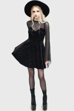 Killstar Enigma Garden Velvet Mini Dress - Gothic Plus Size Style