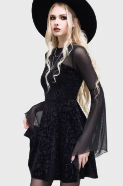 Killstar Enigma Garden Velvet Mini Dress - Gothic Plus Size Style -Kill Star Store ENIGMAGARDENDRESS C