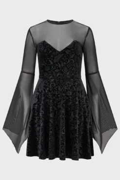 Killstar Enigma Garden Velvet Mini Dress - Gothic Plus Size Style -Kill Star Store ENIGMAGARDENDRESS BLACK 1