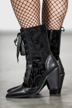 KILLSTAR Enigma's Secret Faux Leather & Velvet Pointed Boots