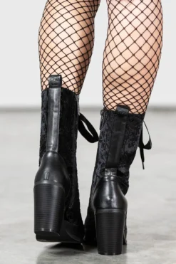 KILLSTAR Enigma's Secret Faux Leather & Velvet Pointed Boots -Kill Star Store ENIGMAS SECRET BOOT W F