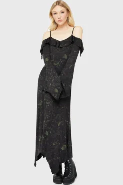 KILLSTAR Eden's Venom Maxi Dress - Asymmetrical Gothic Gown
