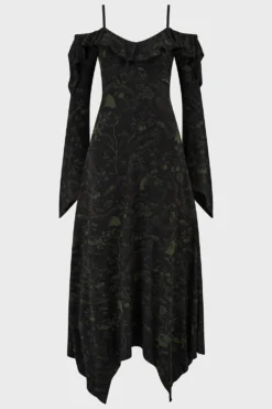 KILLSTAR Eden's Venom Maxi Dress - Asymmetrical Gothic Gown -Kill Star Store Eden sVenomDress BlackGreen 1