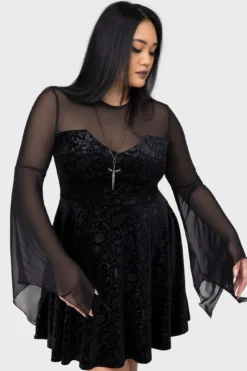 Killstar Enigma Garden Velvet Mini Dress - Gothic Plus Size Style -Kill Star Store Enigma Garden Dress PLUS B