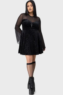Killstar Enigma Garden Velvet Mini Dress - Gothic Plus Size Style -Kill Star Store Enigma Garden Dress PLUS C