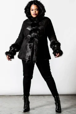 Flies By Night Faux-Fur Coat [PLUS] -Kill Star Store FLIES BY NIGHT FAUX FUR COAT PLUS D
