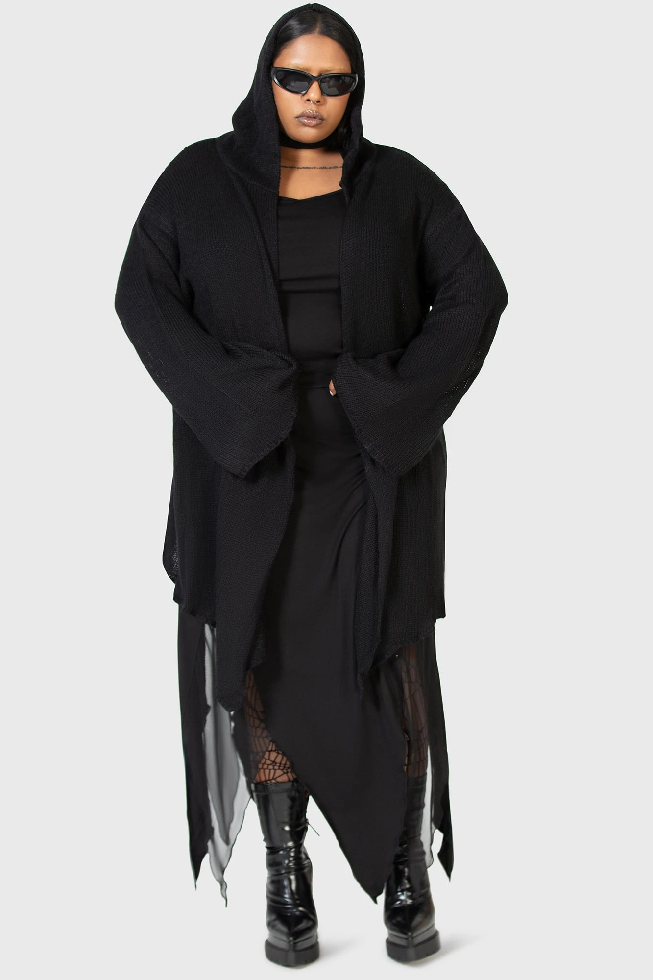 KIHILIST Forget Wishing Plus Size Hooded Knit Cardigan 1 KIHILIST Forget Wishing Plus Size Hooded Knit Cardigan