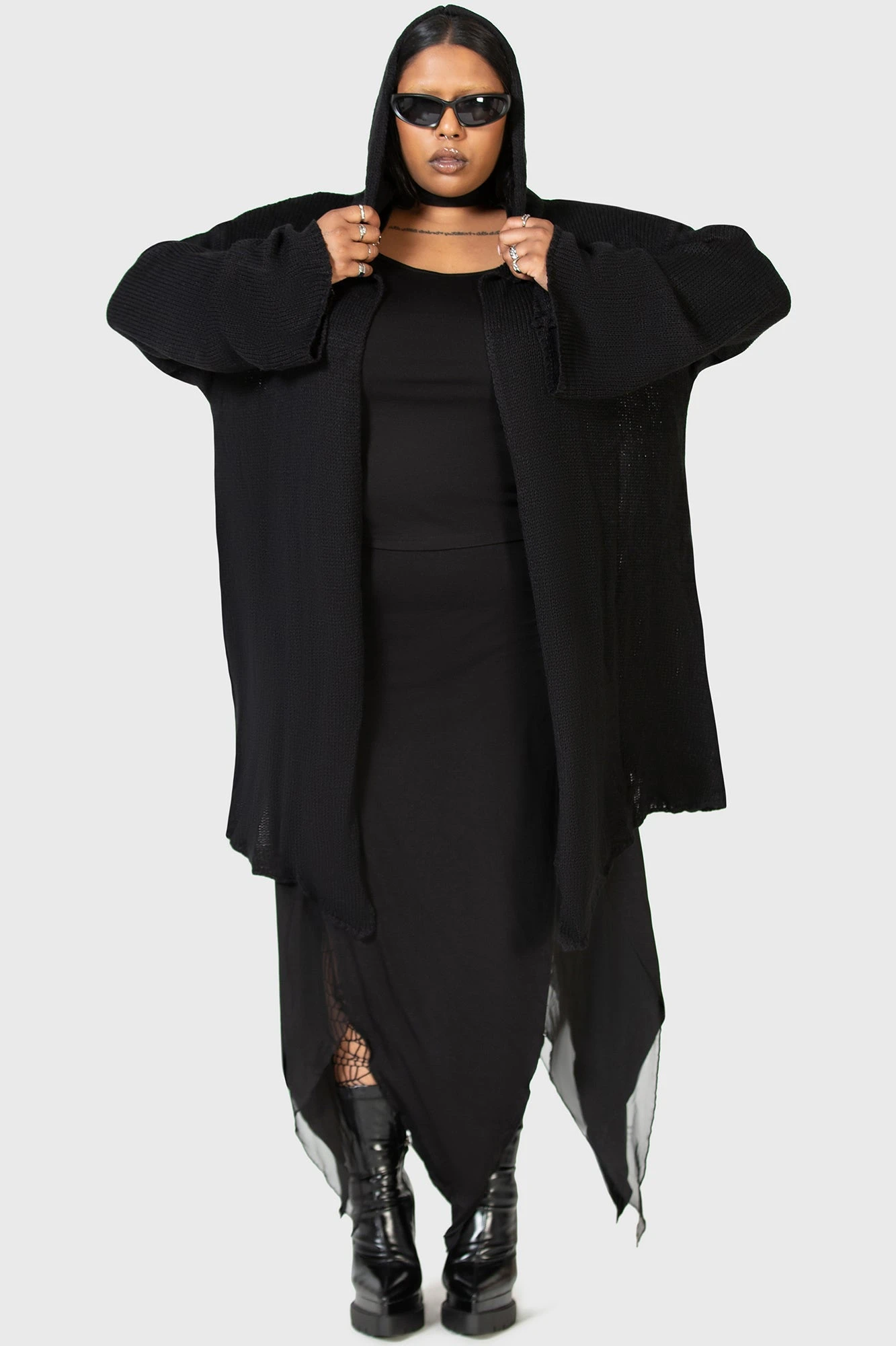 KIHILIST Forget Wishing Plus Size Hooded Knit Cardigan 2 KIHILIST Forget Wishing Plus Size Hooded Knit Cardigan - Image 2