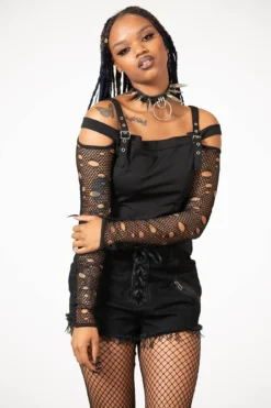 Glitched Fishnet Bardot Top -Kill Star Store GLITCHED FISHNET BARDOT TOP W D