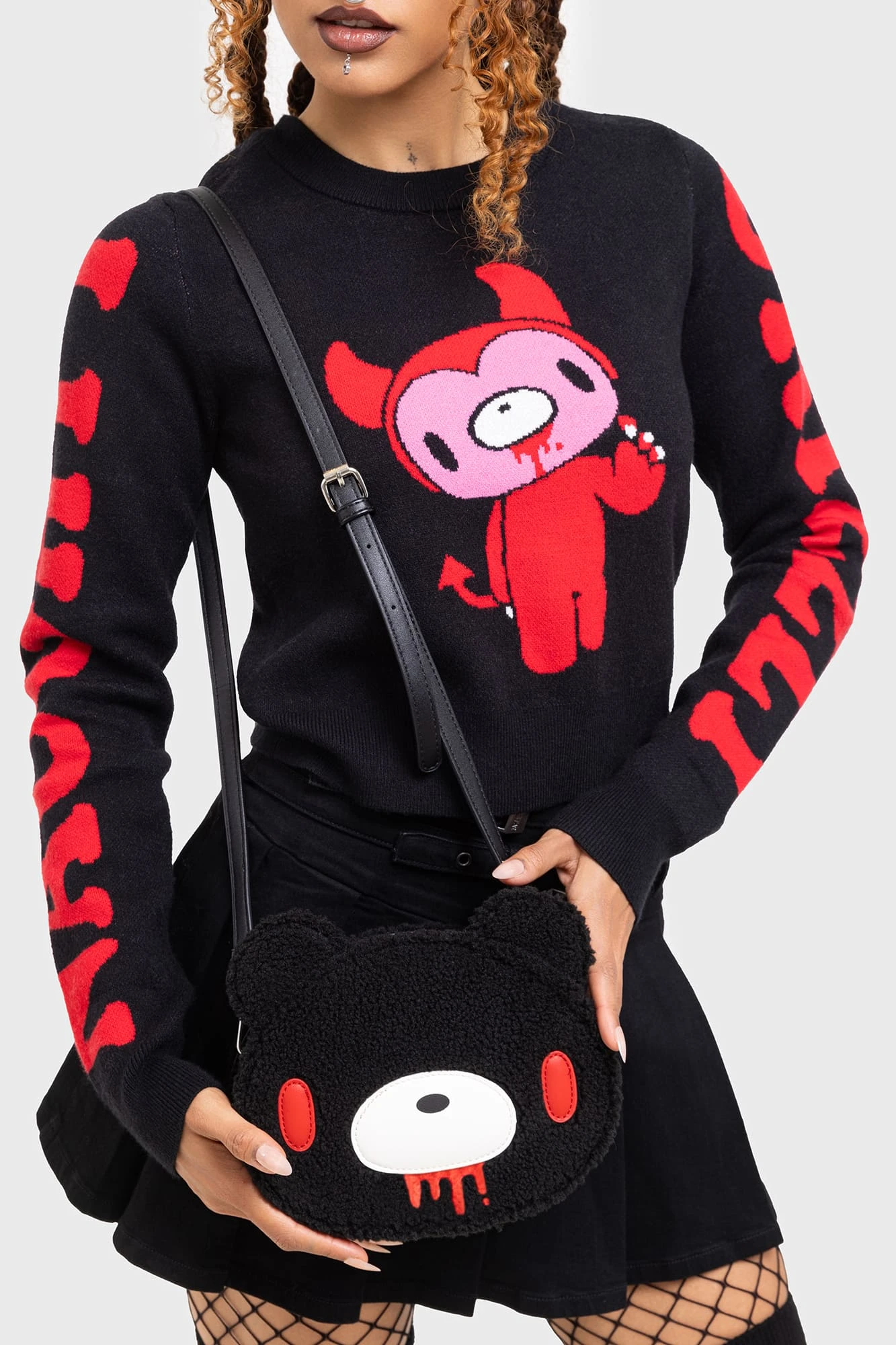KILLSTAR Gloomy Crossbody Bag - Bouclé Gloomy Bear Design 1 KILLSTAR Gloomy Crossbody Bag - Bouclé Gloomy Bear Design