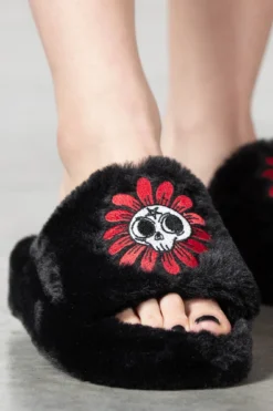 Killstar Gloomy Daze Fur Slippers - Plush Gothic Slip-Ons