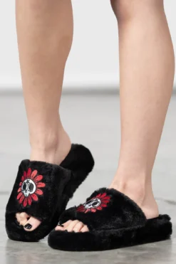 Killstar Gloomy Daze Fur Slippers - Plush Gothic Slip-Ons -Kill Star Store GLOOMY DAZE FUR SLIPPERS W E