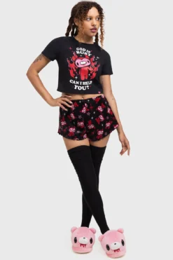 Killstar x Gloomy Bear Gloomy Horns Lounge Shorts -Kill Star Store GLOOMY HORNS LOUNGE SHORTS W Ecopy