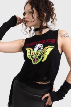 KILLSTAR x Gremlins Stripe Distressed Knit Vest -Kill Star Store GREMLIN STRIPE DISTRESSED KNIT VEST W D