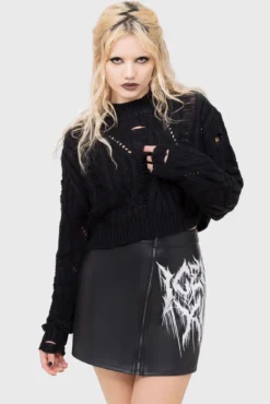 Killstar Ghastmark Distressed Crop Knit Sweater