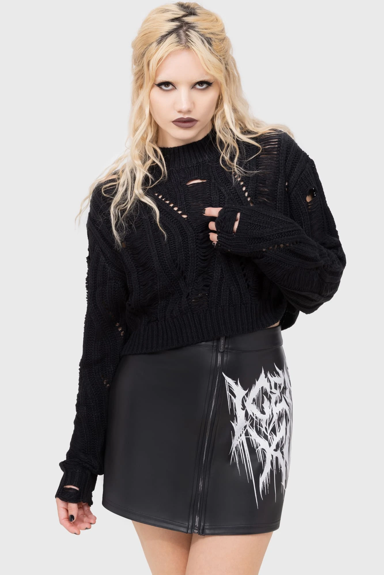 Killstar Ghastmark Distressed Crop Knit Sweater 1 Killstar Ghastmark Distressed Crop Knit Sweater