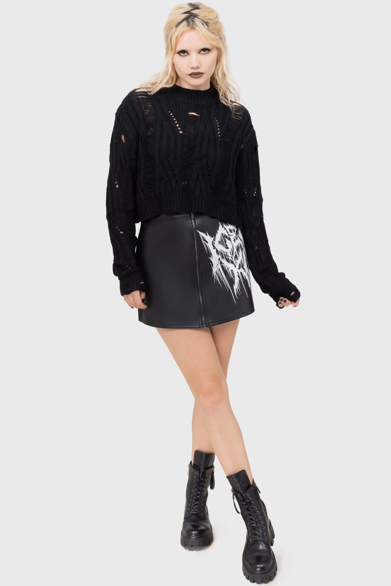 Killstar Ghastmark Distressed Crop Knit Sweater 2 Killstar Ghastmark Distressed Crop Knit Sweater - Image 2