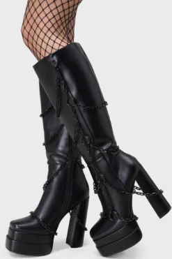KILLSTAR Gloomed & Doomed Knee High Boots - Platform Chain Detail -Kill Star Store Gloomed Doomed Knee High Boots B