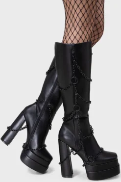 KILLSTAR Gloomed & Doomed Knee High Boots - Platform Chain Detail -Kill Star Store Gloomed Doomed Knee High Boots D