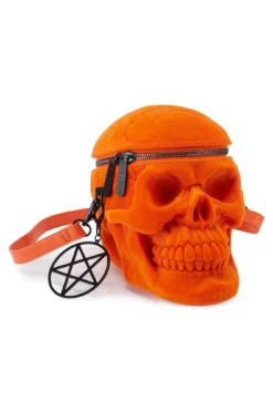 KILLSTAR Grave Digger Skull Handbag - Orange Velvet -Kill Star Store GraveDiggerSkullHandbag ORANGEVELVET G