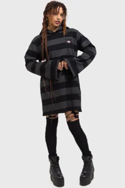 KILLSTAR Harajuku Hooded Dress - Striped Gothic Mini Dress -Kill Star Store HARAJUKU HOODED DRESS W F