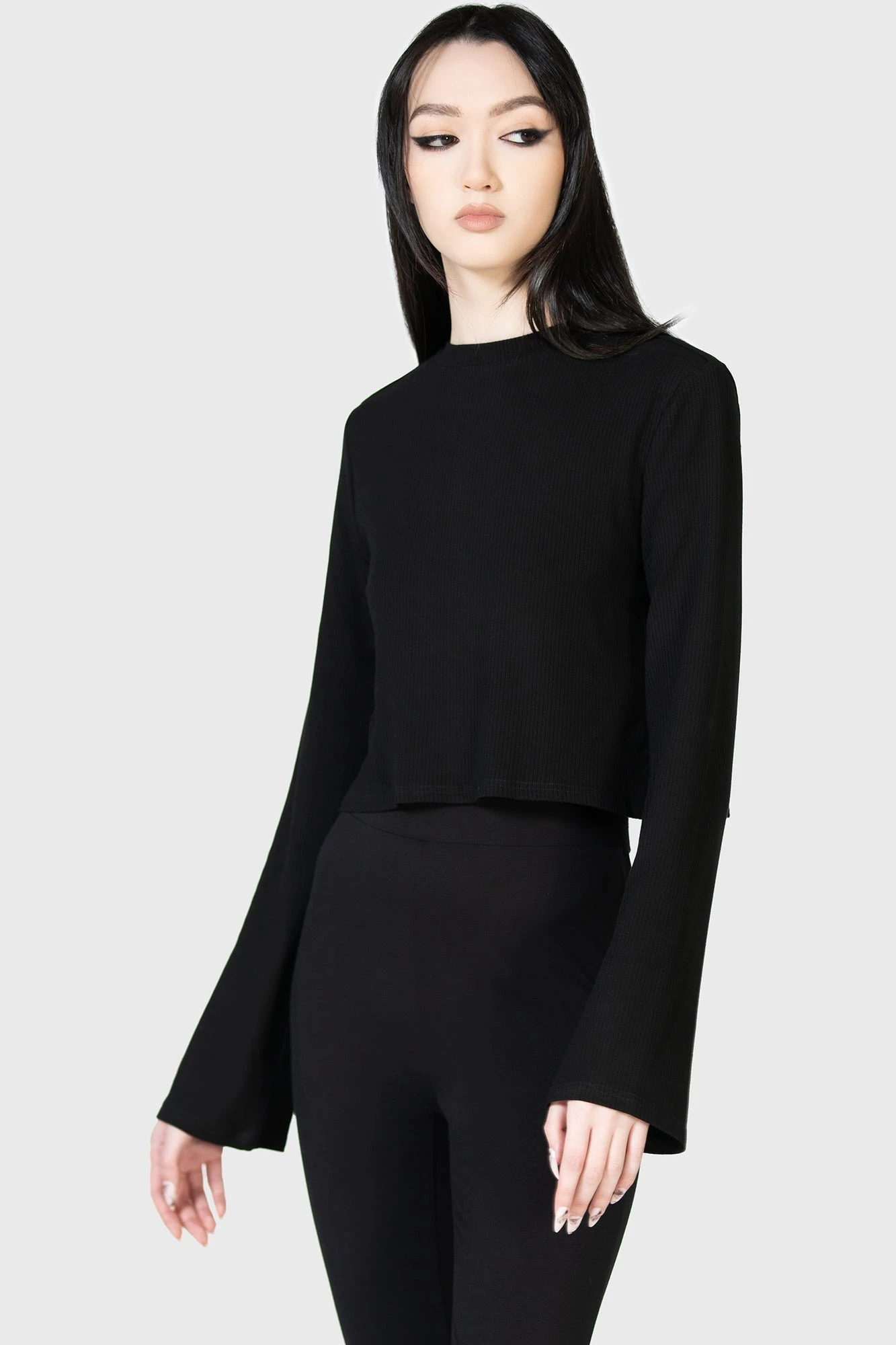 KILLSTAR Haunted Affirmations Open Back Cropped Long Sleeve Top 1 KILLSTAR Haunted Affirmations Open Back Cropped Long Sleeve Top