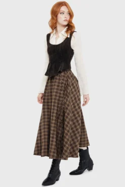 Haven Hollow Skirt [BROWN TARTAN] -Kill Star Store HAVENHOLLOWSKIRT BROWNTARTAN E