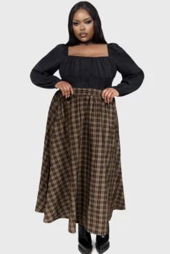 Haven Hollow Skirt [BROWN TARTAN] -Kill Star Store HAVENHOLLOWSKIRT BROWNTARTAN PLUS C