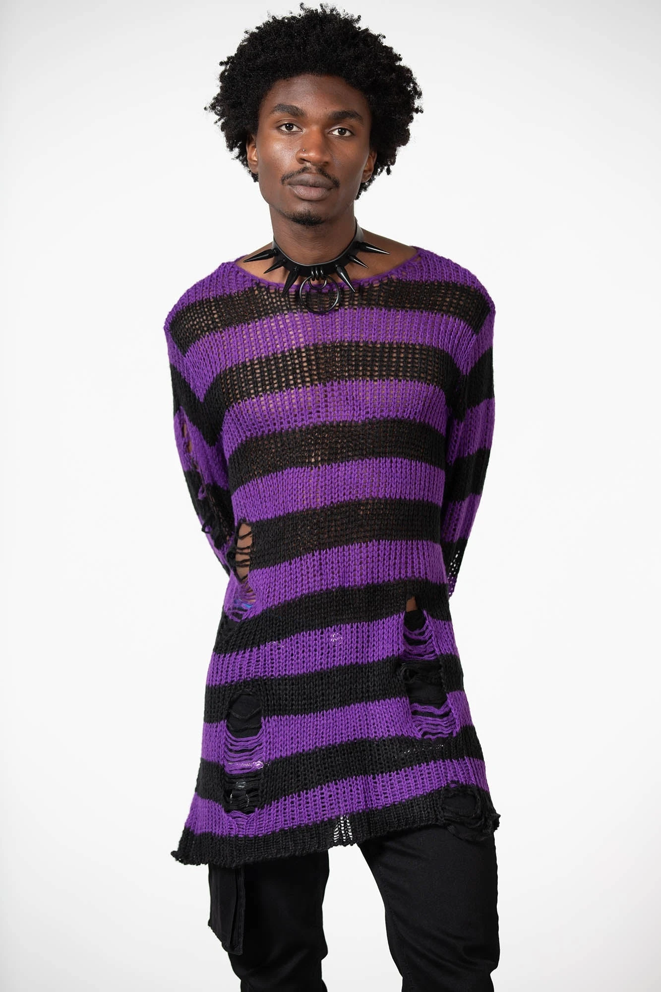 KILLSTAR Hazed Out Knit Sweater - Distressed Striped Knitwear 2 KILLSTAR Hazed Out Knit Sweater - Distressed Striped Knitwear - Image 2