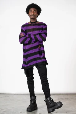 KILLSTAR Hazed Out Knit Sweater - Distressed Striped Knitwear 11 KILLSTAR Hazed Out Knit Sweater - Distressed Striped Knitwear -Kill Star Store HAZED OUT KNIT SWEATER M C