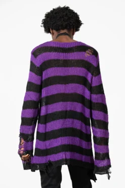 KILLSTAR Hazed Out Knit Sweater - Distressed Striped Knitwear 13 KILLSTAR Hazed Out Knit Sweater - Distressed Striped Knitwear -Kill Star Store HAZED OUT KNIT SWEATER M D