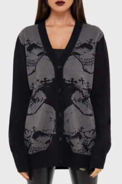 Alchemy Headstone Skull Knit Cardigan - Official KILLSTAR Collaboration -Kill Star Store HEADSTONEKNITCARDIGAN B
