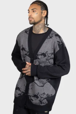 Alchemy Headstone Skull Knit Cardigan - Official KILLSTAR Collaboration -Kill Star Store HEADSTONEKNITCARDIGANMW C