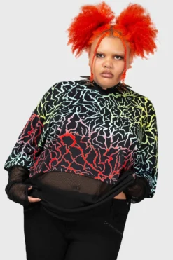 Killstar Heaven Sent Plus Size Top - Rainbow Lightning Fishnet Mesh