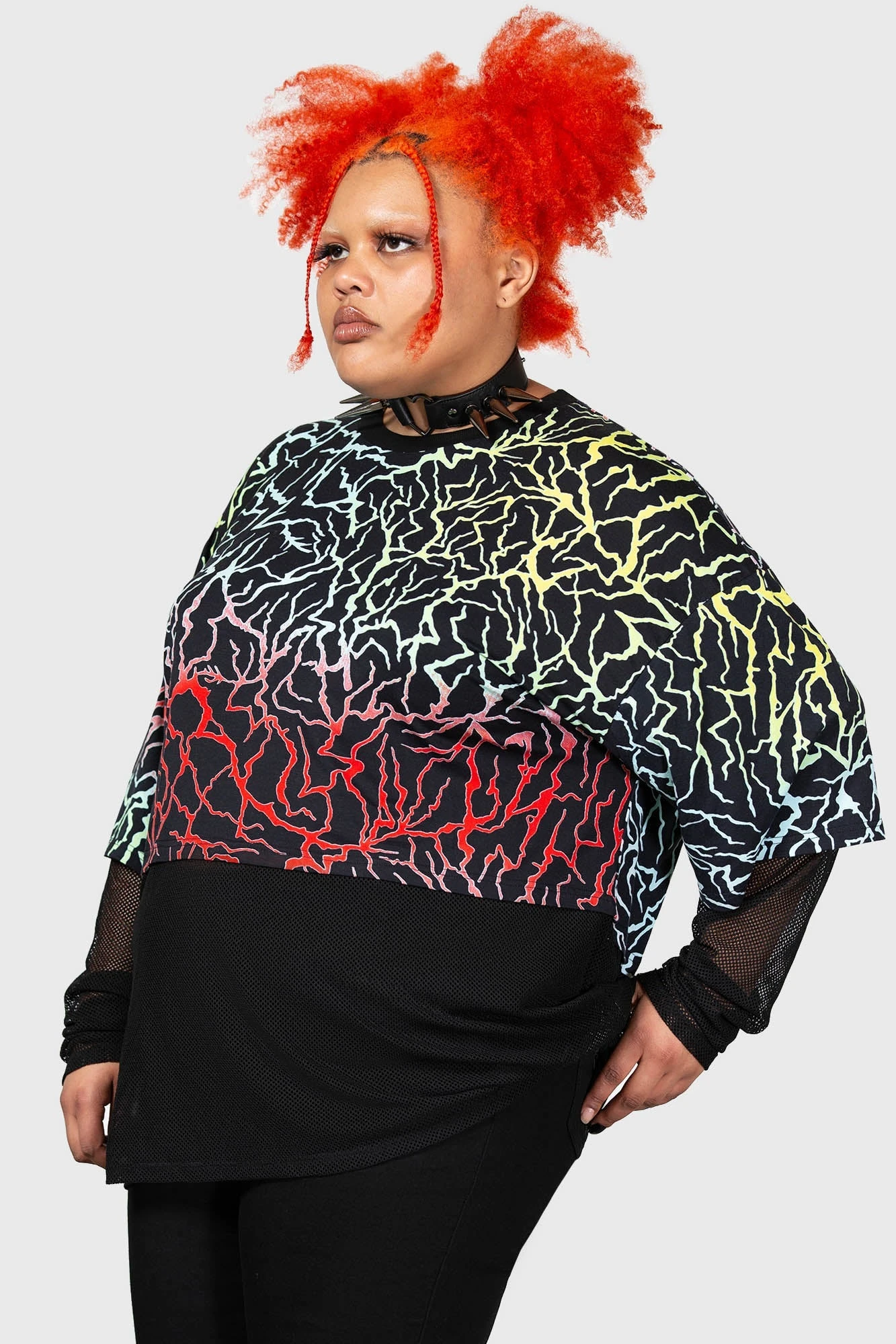 Killstar Heaven Sent Plus Size Top - Rainbow Lightning Fishnet Mesh 3 Killstar Heaven Sent Plus Size Top - Rainbow Lightning Fishnet Mesh - Image 3