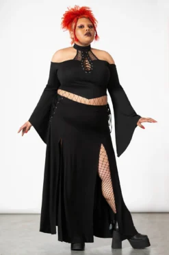 KILLSTAR Hellverina Lace-Up Double Split Maxi Skirt - Plus Size