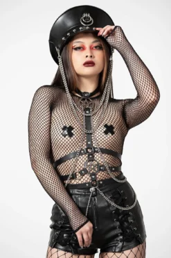 KILLSTAR Hellz Bells Faux Leather Harness with Pentagram & Chains -Kill Star Store HELLZ BELLS HARNESS D