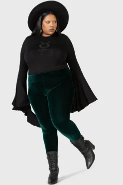 KILLSTAR Hematite Velvet Leggings - Emerald [Plus Size] -Kill Star Store HEMATITE LEGGINGS GREEN PLUS W B