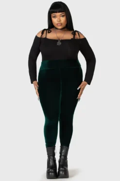 KILLSTAR Hematite Velvet Leggings - Emerald [Plus Size]
