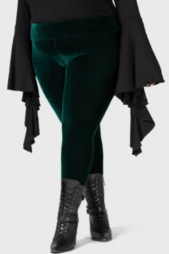 KILLSTAR Hematite Velvet Leggings - Emerald [Plus Size] -Kill Star Store HEMATITE LEGGINGS GREEN PLUS W C