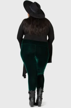 KILLSTAR Hematite Velvet Leggings - Emerald [Plus Size] -Kill Star Store HEMATITE LEGGINGS GREEN PLUS W D