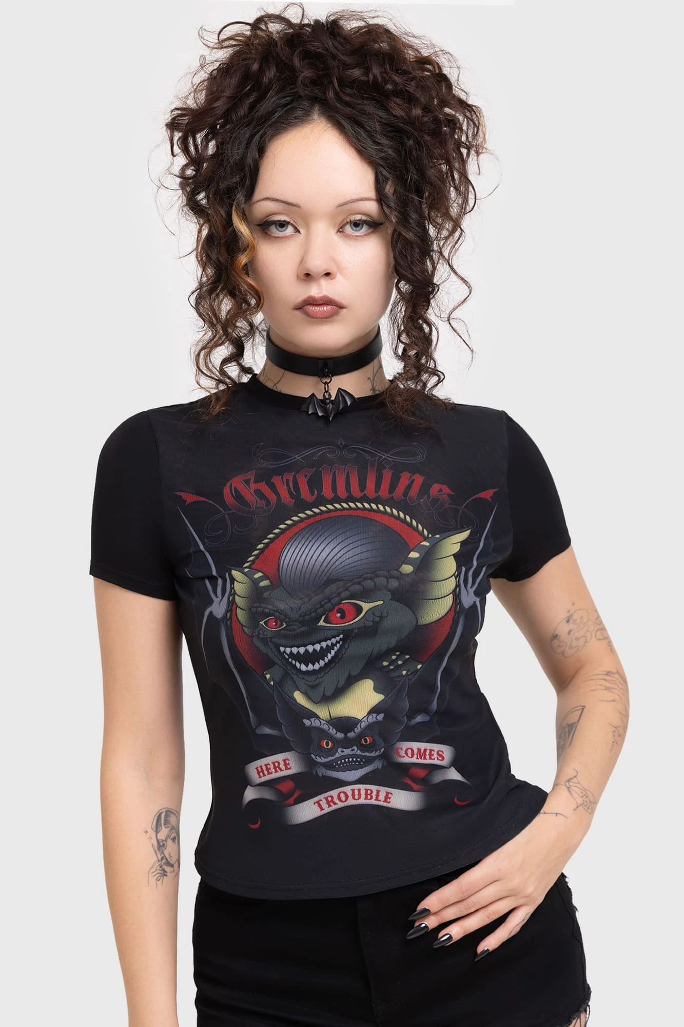 KILLSTAR x Gremlins Here Comes Trouble Fitted Mesh T-Shirt 1 KILLSTAR x Gremlins Here Comes Trouble Fitted Mesh T-Shirt