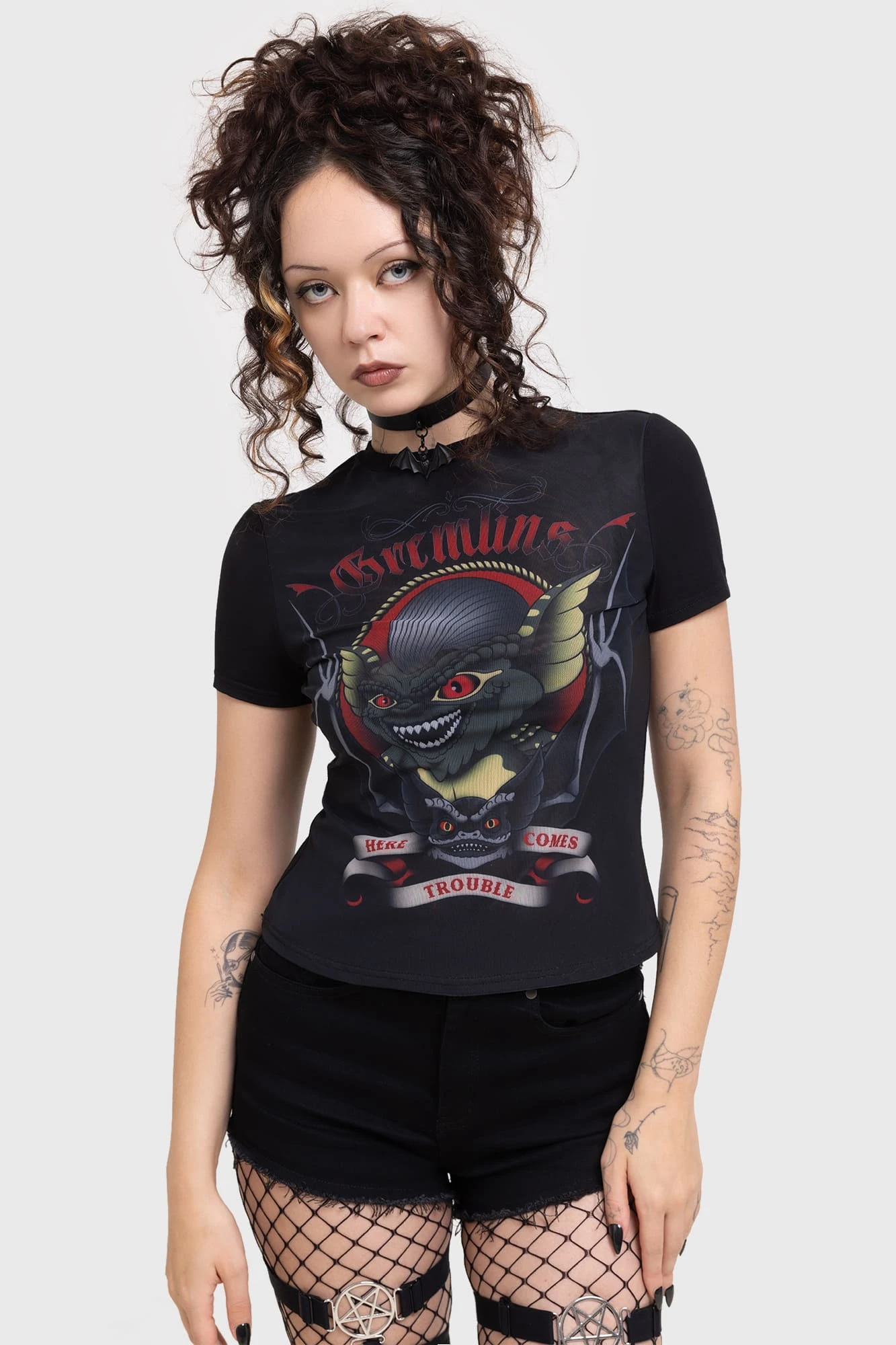 KILLSTAR x Gremlins Here Comes Trouble Fitted Mesh T-Shirt 3 KILLSTAR x Gremlins Here Comes Trouble Fitted Mesh T-Shirt - Image 3