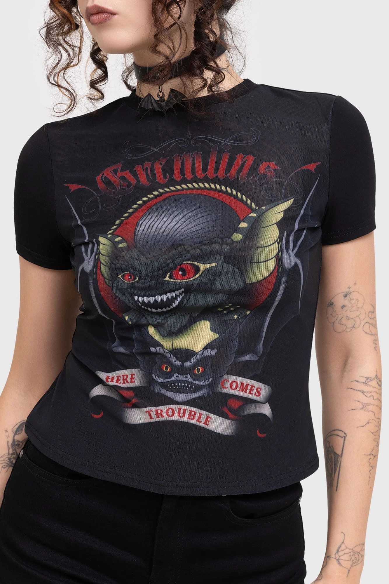 KILLSTAR x Gremlins Here Comes Trouble Fitted Mesh T-Shirt 2 KILLSTAR x Gremlins Here Comes Trouble Fitted Mesh T-Shirt - Image 2