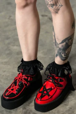Killstar Hexellent Mismatched Creepers - Black & Red Platform Shoes -Kill Star Store HEXCELLENT CREEPERS BLACK RED e