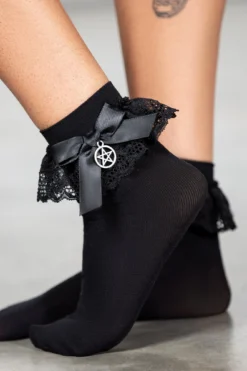 KILLSTAR Hextra Gothic Ankle Socks with Pentagram Charm